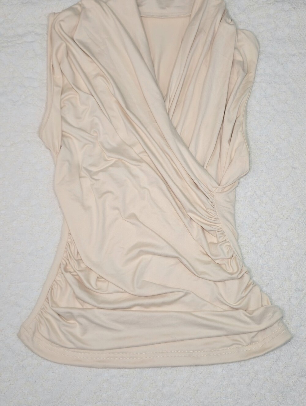 SHEIN Women's Wrap Front Tank Top Sleeveless Ruched V-Neck Beige Nude Size M
